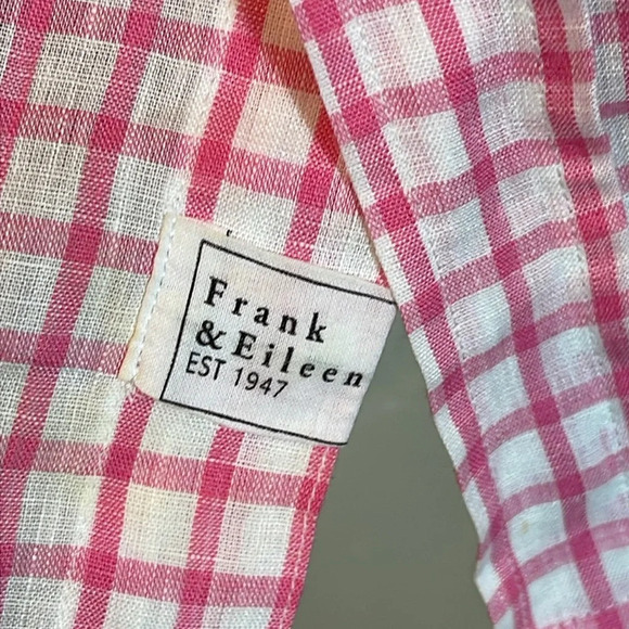 FRANK & EILEEN Pink Gingham Linen Barry Shirt  size Medium - Picture 8 of 11